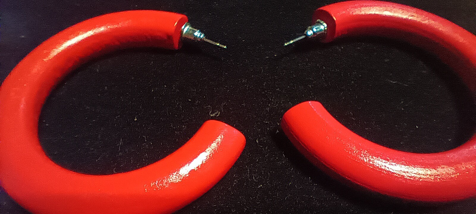 1980s-1990s Vintage Red Hoop Earrings Painted Wood Jewelry Statement Red Earring