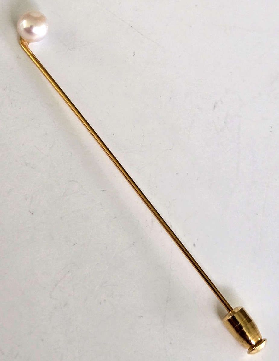 Vintage Genuine Pearl Gold Tone Stick Pin 3-1/16″