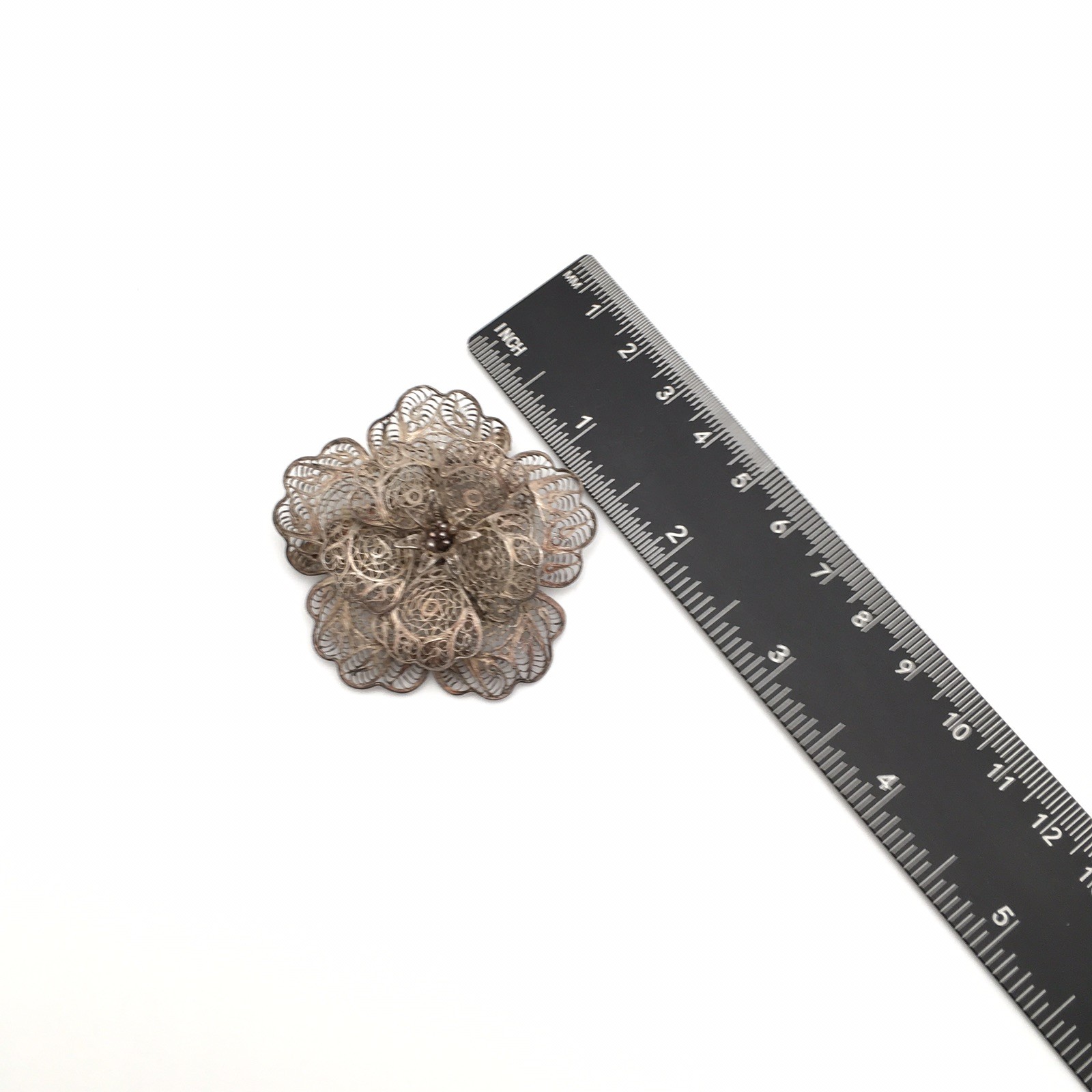 11.8g Vintage Sterling Silver Filigree Flower Pin Brooch Marked CMS Mex 925 #68