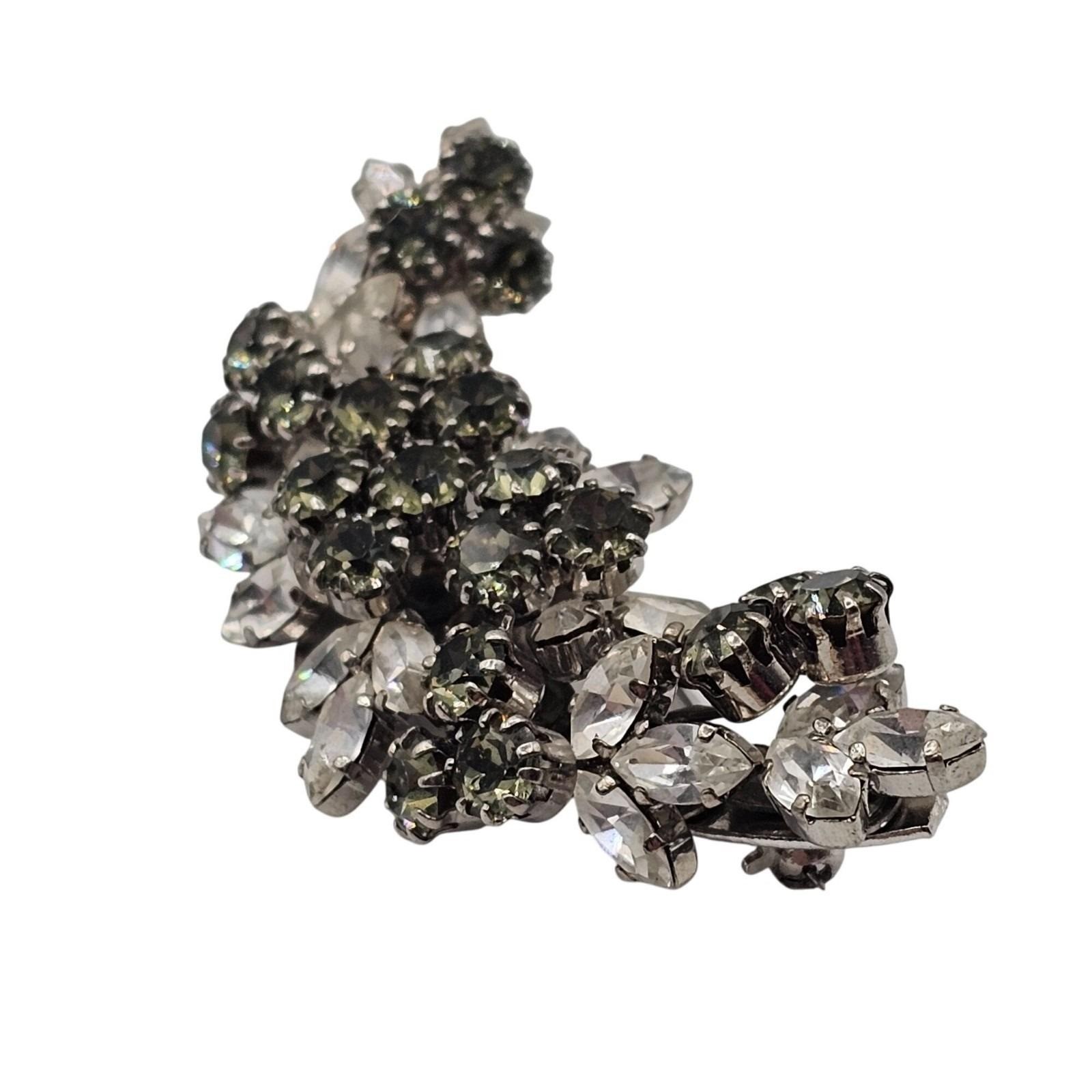 Vtg Schoffel & Co. Austrian Crystal Statement Brooch Green Gray Pin Floral Pin