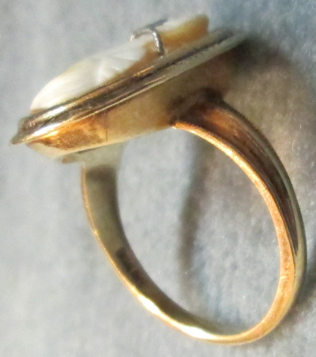 Victorian Size 5 1/4 Solid BDA 10K Gold With 10 Point Diamond Cameo Ring