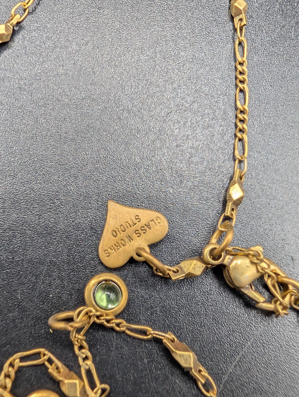 Vintage Glass Works Studio Art Nouveau Style Fairy Face Brass Finish Necklace