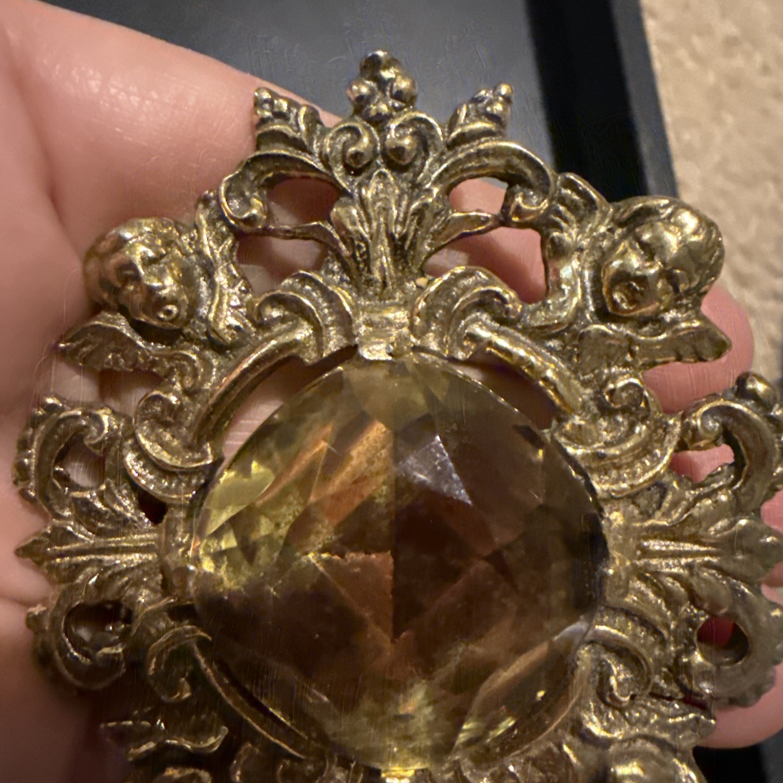 Large Estate Faux Topaz Jewel Pin Signed Zentall