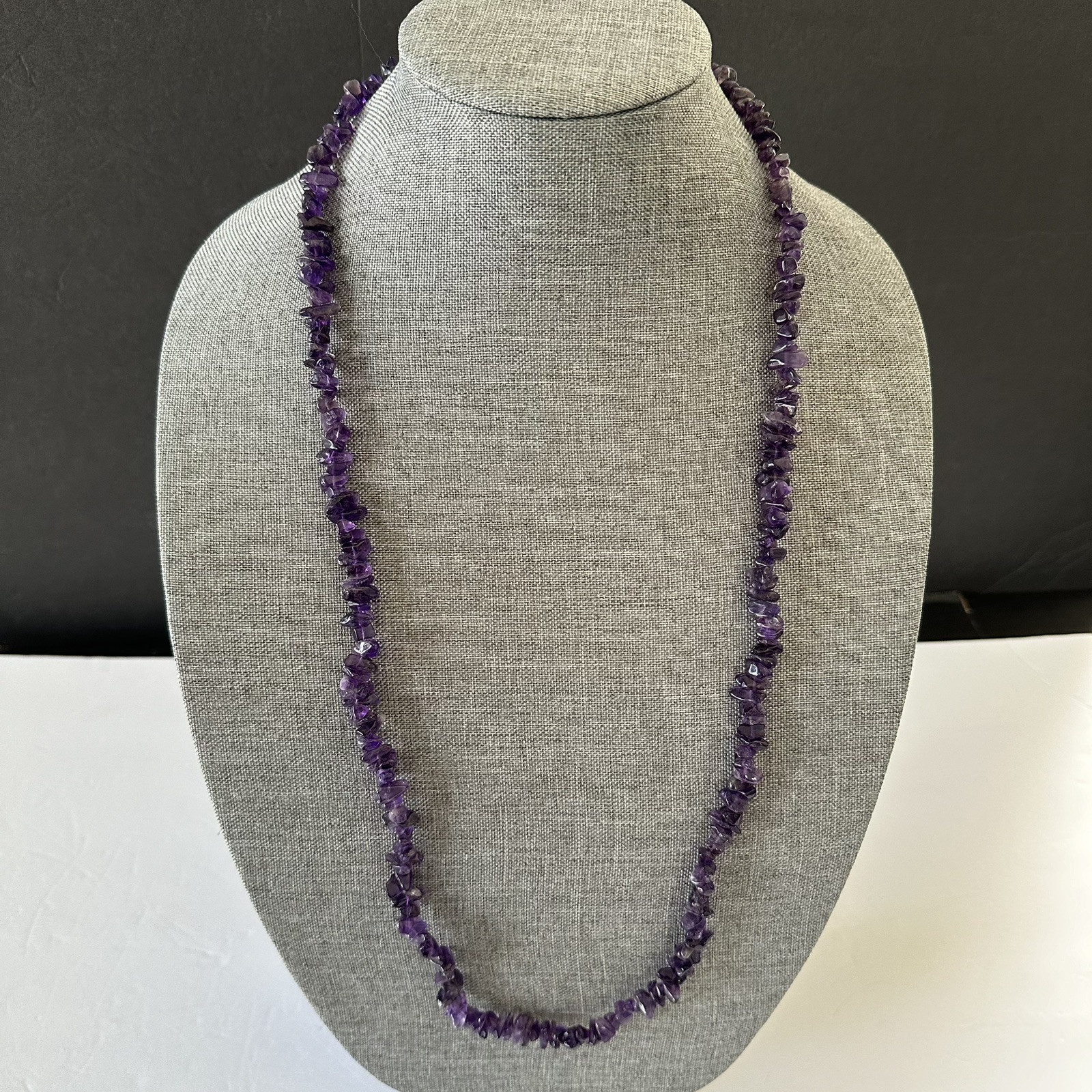 Polished Gem Amethyst Chips 34″ Necklace & Beaded Knotted 18″ Amethyst Necklace