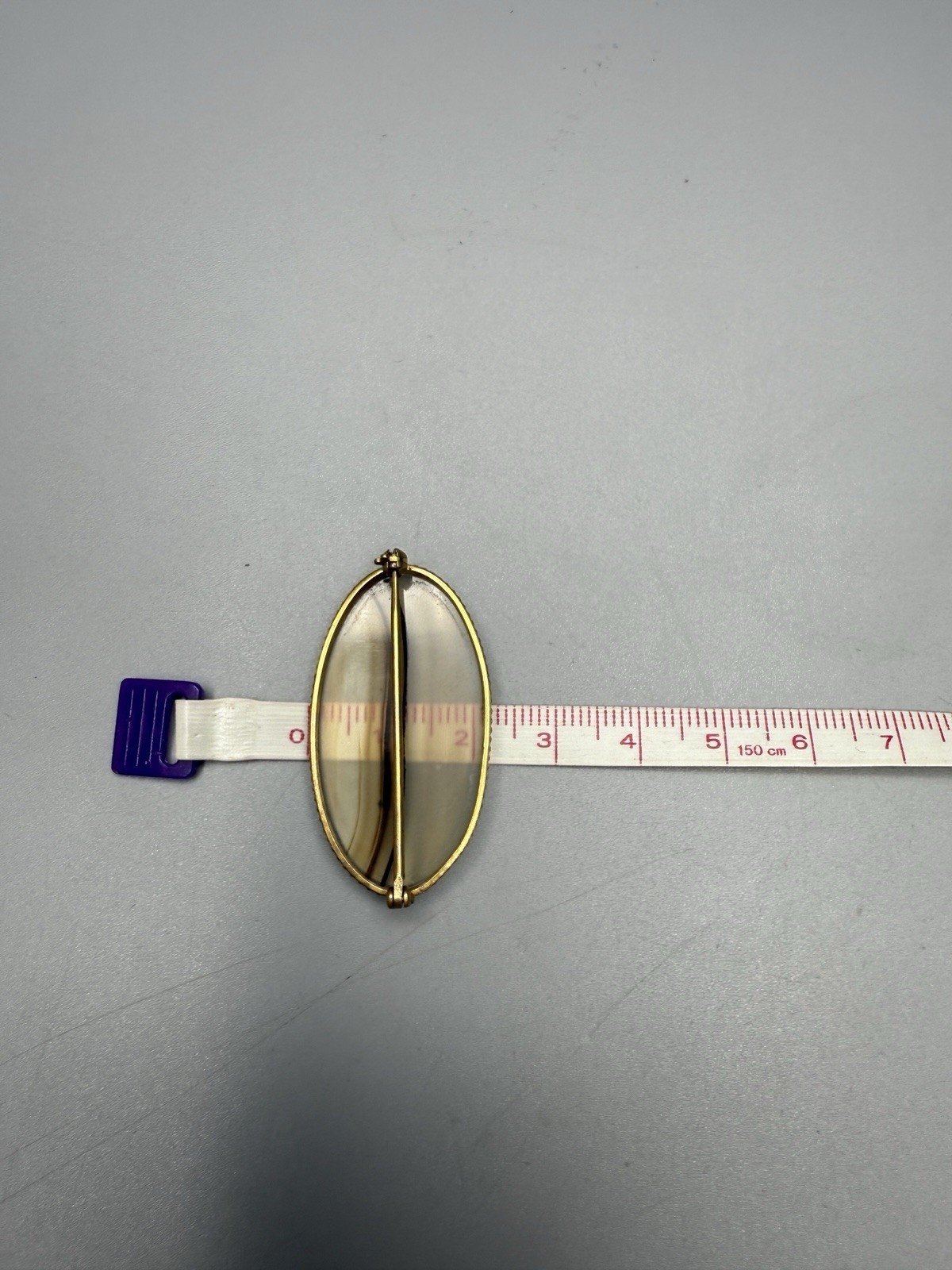Brooch Pin Vintage Oval Banded Agate Gold Tone 4cm Long