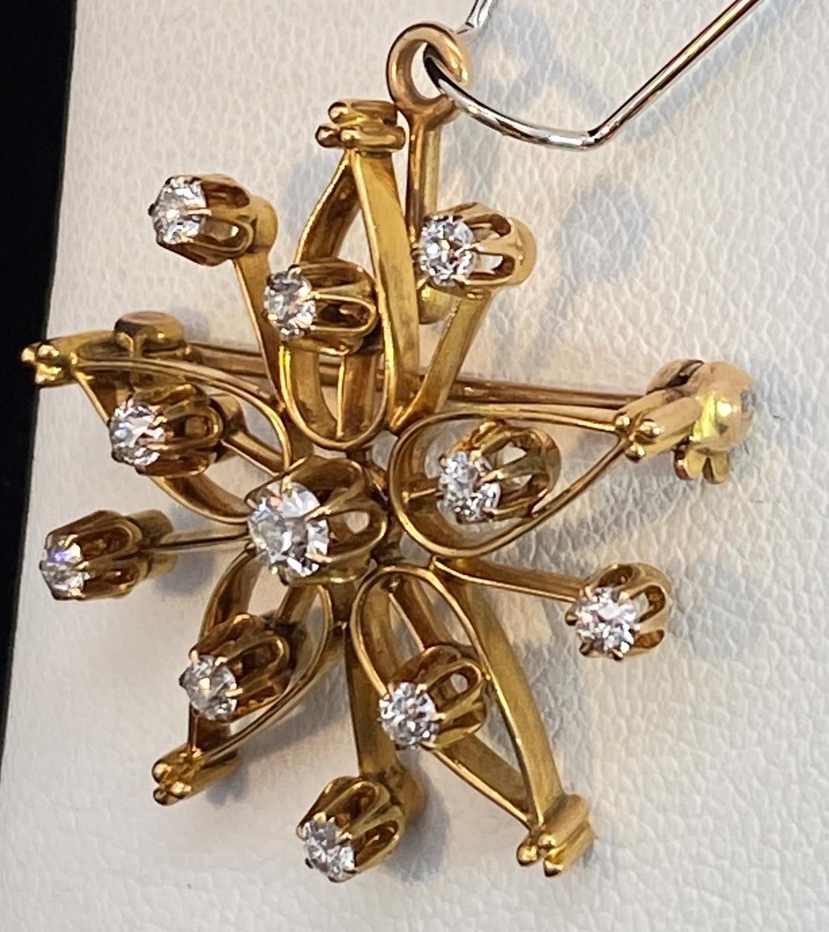 14k Yellow Gold Diamond Convertible 1″ Pin Pendant Brooch c1900 BP21