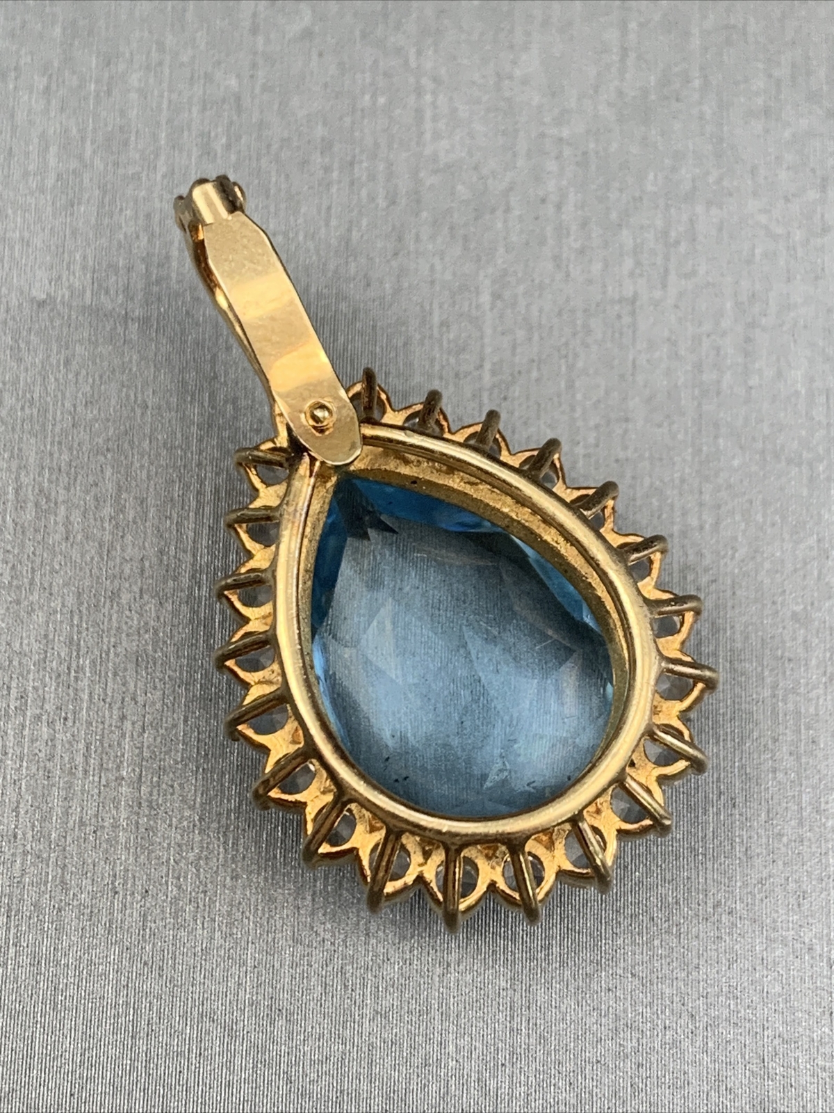 Vintage Quality large Faux blue topaz Clear stone Necklace Enhancer 1”