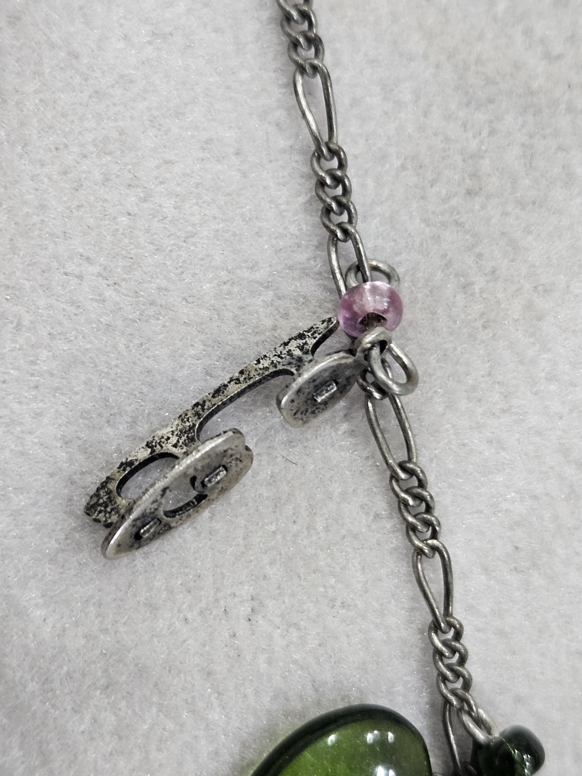 Vintage Glass Works Studio Glass & Silver Charms in Multi Colors Hearts Necklace