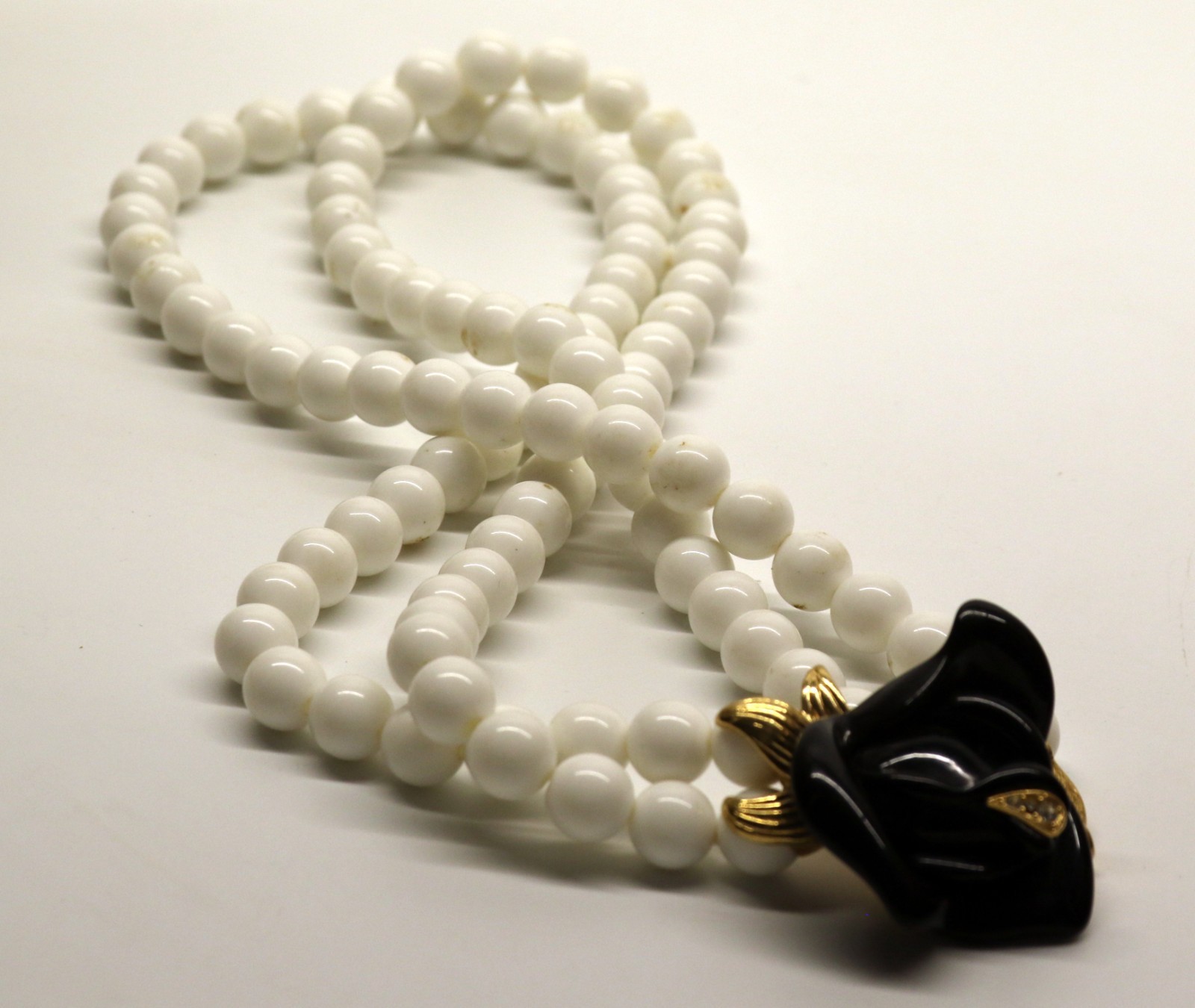 1980s KJL For AVON Signed Black Midnight Rose White Beaded Statement Necklace