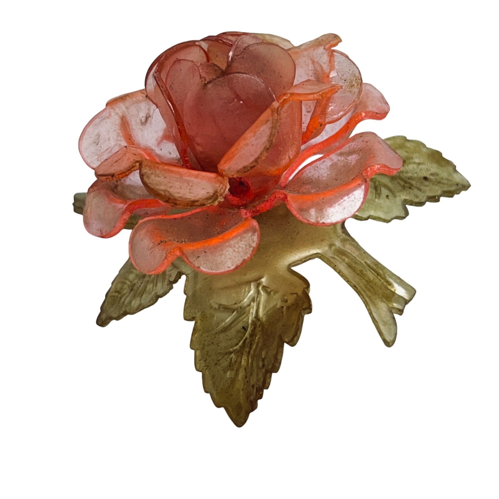 Vintage Pair Of Plastic Flower Brooches With Floral Bouquet & Rose Design (5771)