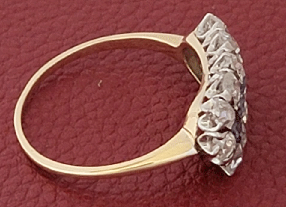 Antique Old European Cut Diamond & Blue Sapphire 14K Gold & Platinum Ring