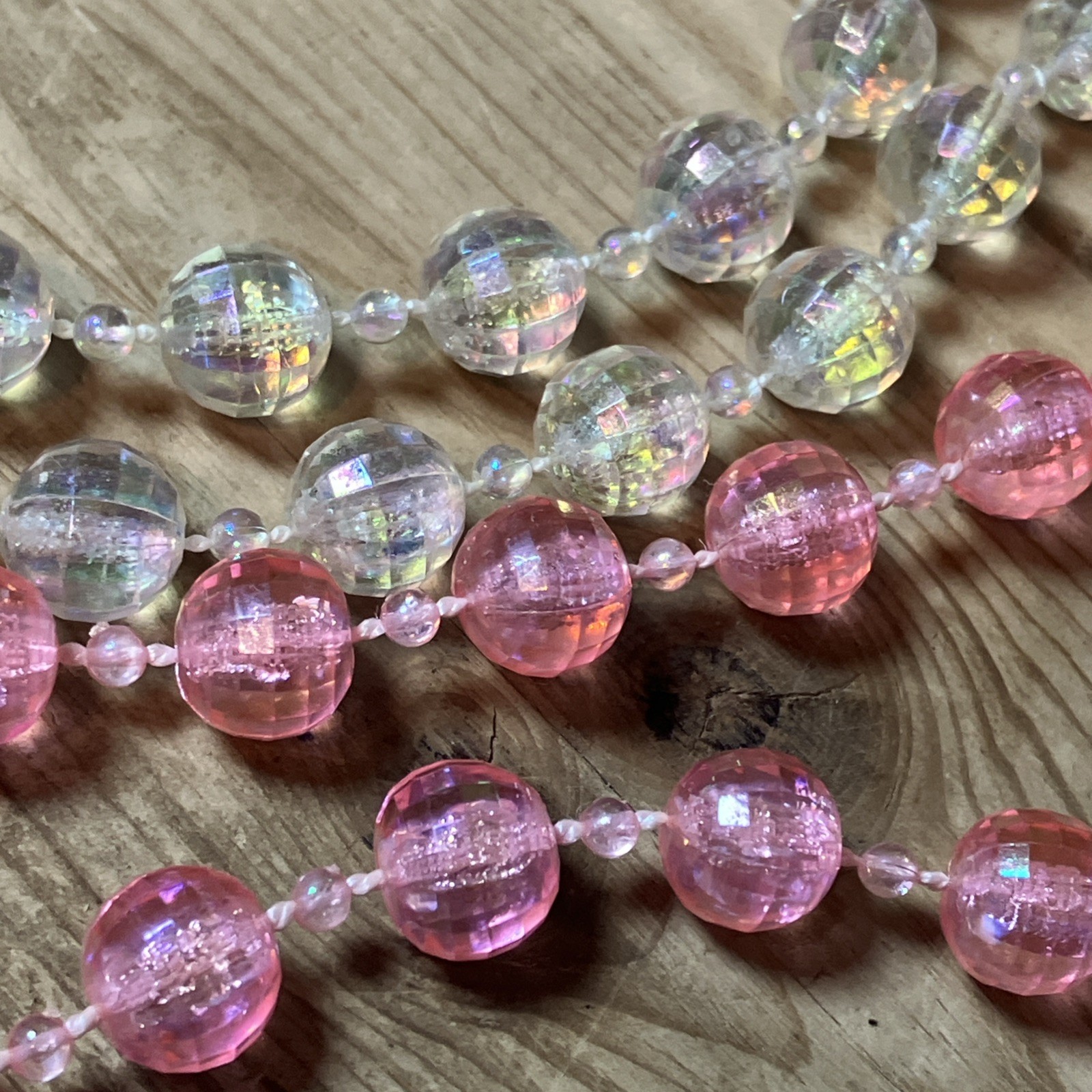 Vintage Costume Beads Lot Of 6 Strands Teal Purple Pink White Dress Up Plastic
