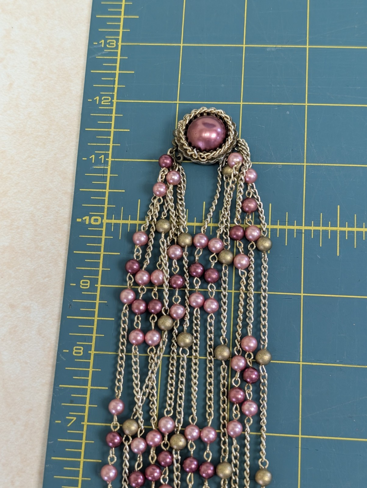 Made in Japan Vintage Jewelry Set Pink & Pearl & Gold Necklace & Earrings