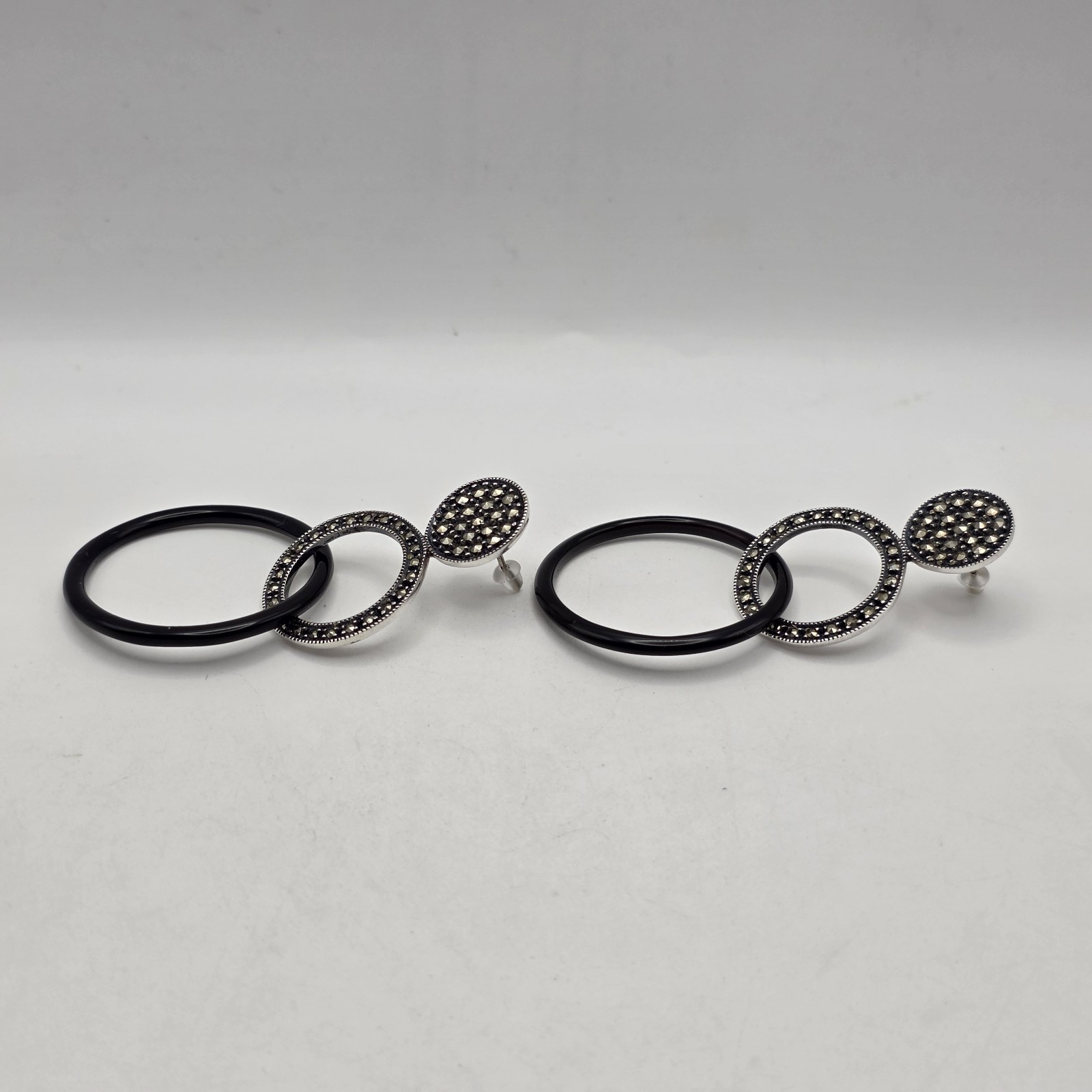Judith Jack Sterling Silver Art Deco Style Marcasite Earrings Post Dangle Drop