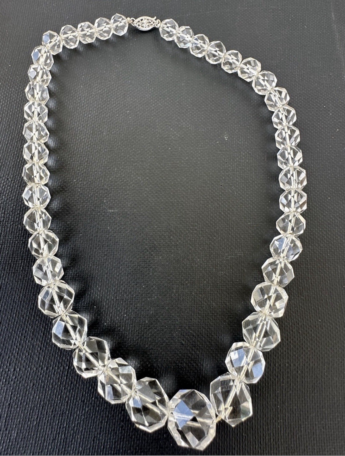 Vintage Victorian Rock Crystal Beaded with Sterling Silver Clasp 16” Necklace