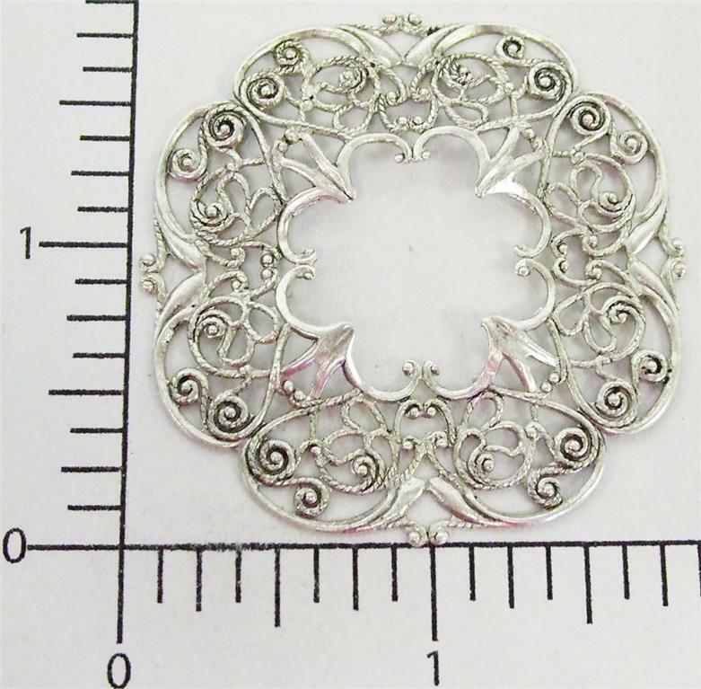24814 Matte Silver Oxidized Victorian Round Filigree Brass Jewelry Finding