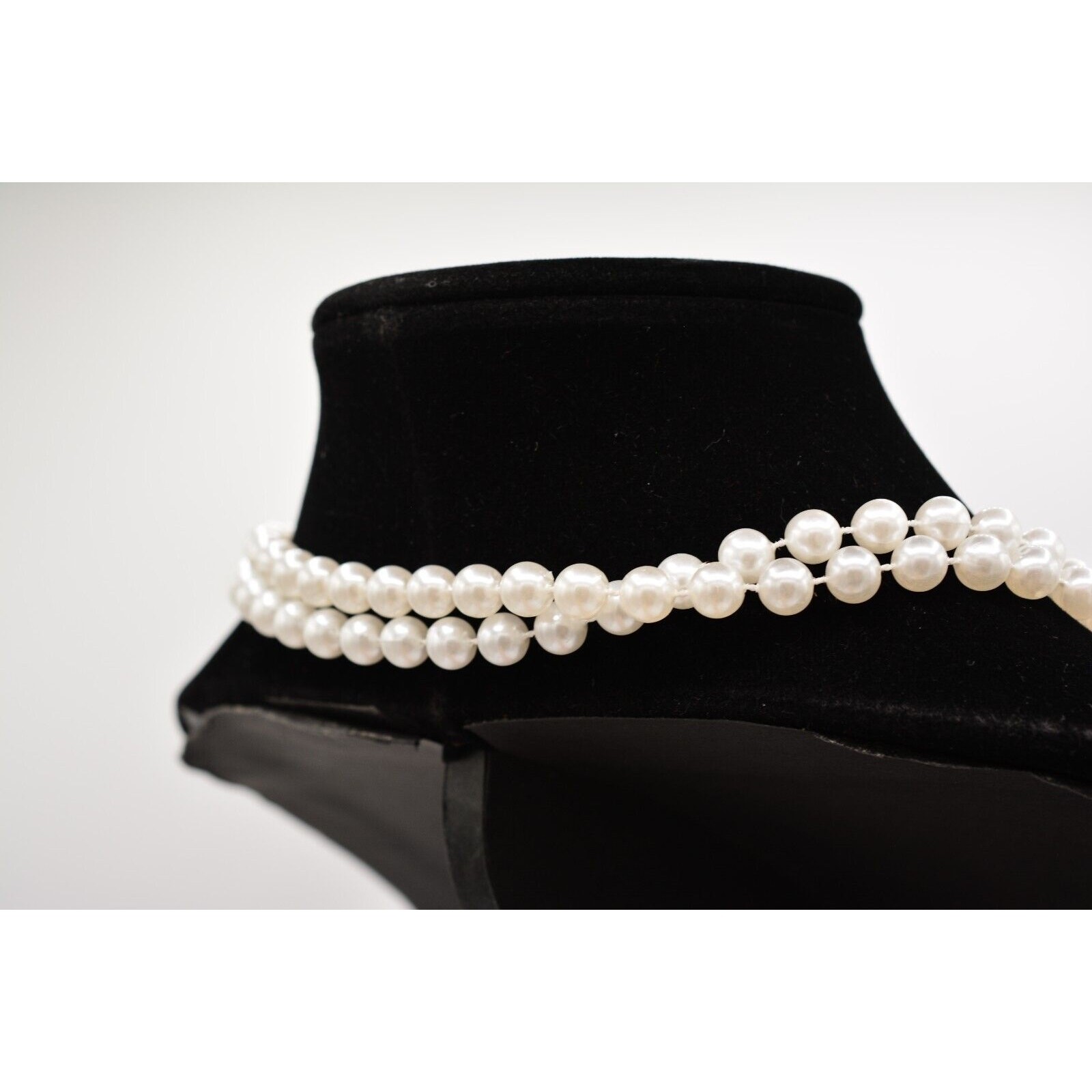Vintage Pearl Coin Station Necklace Gold Linked White Beaded NOS 1990s BinA12
