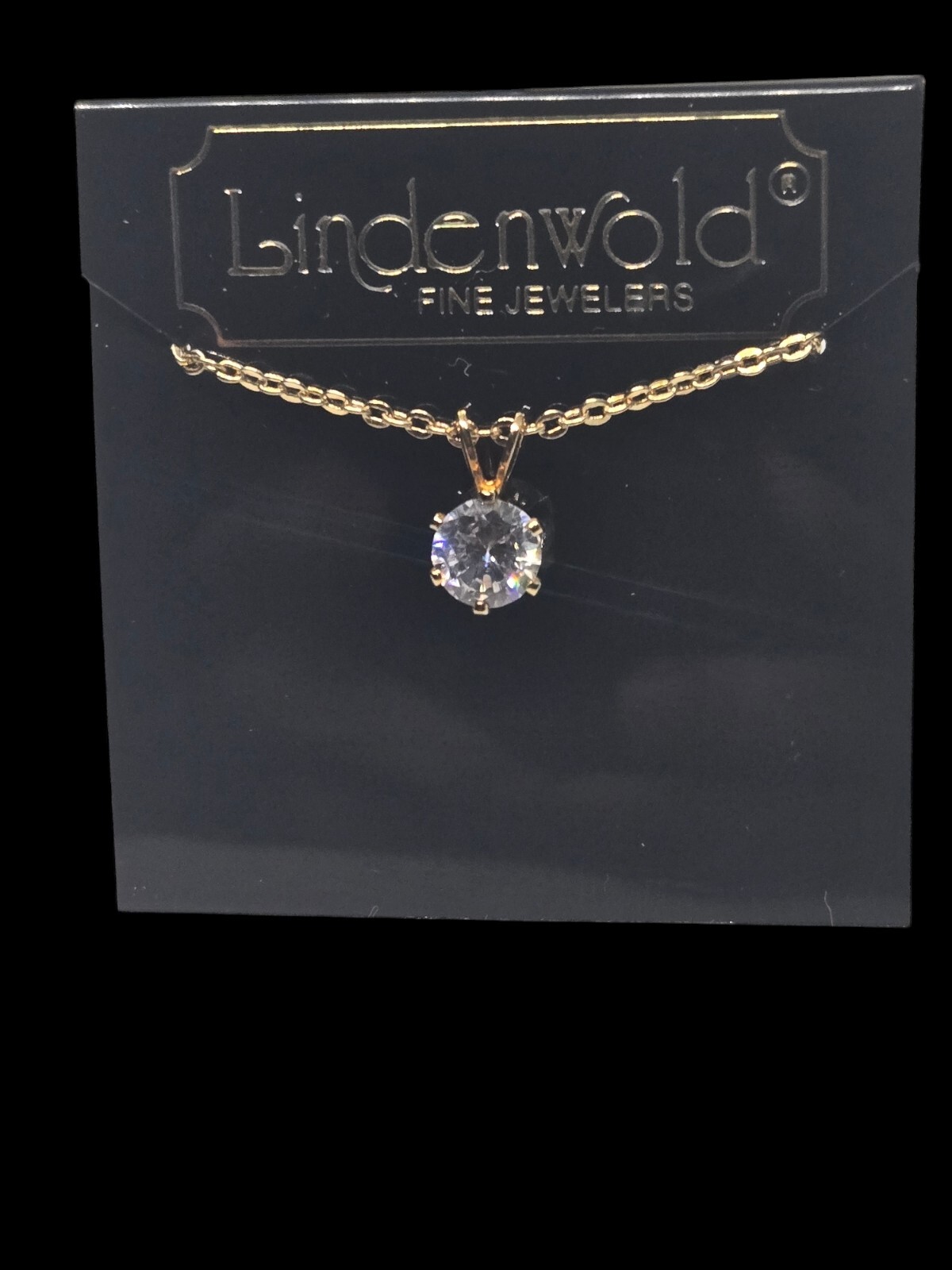 Vintage Lindenwold Fine Jewelers 18″ Gold Tone Cubic Zirconia Necklace Pendant