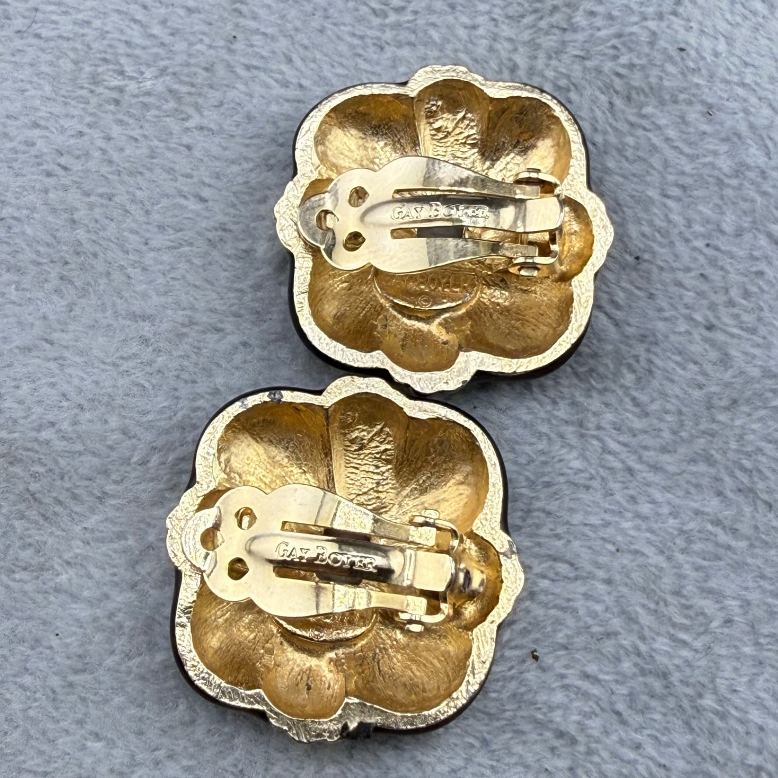 Vintage Gay Boyer Clip On Earrings Gold Tone Enamel Knot
