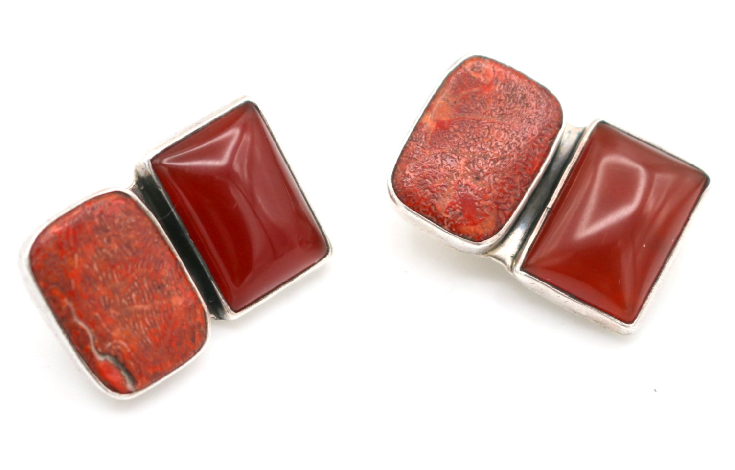 Vintage AMY KAHN RUSSELL AKR Sterling Silver Red Carnelian Sea Bamboo Earrings