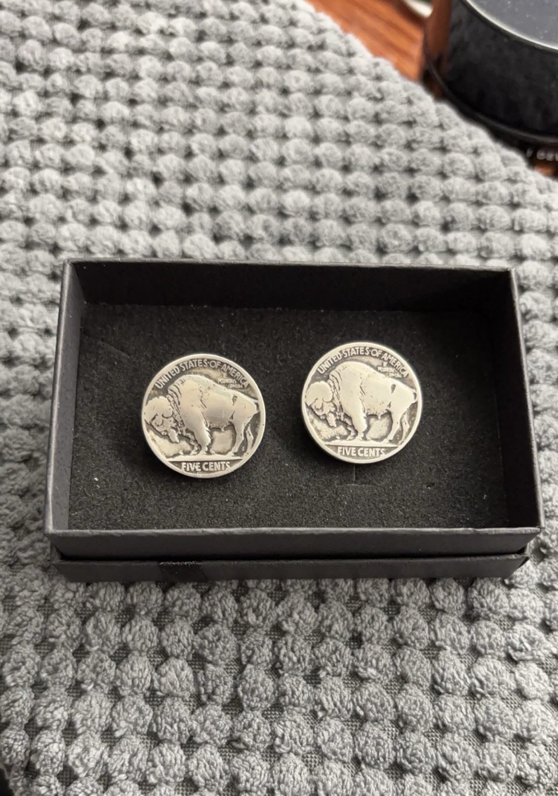 Vintage Buffalo Nickel Coin Serling Silver Round Stud Earrings