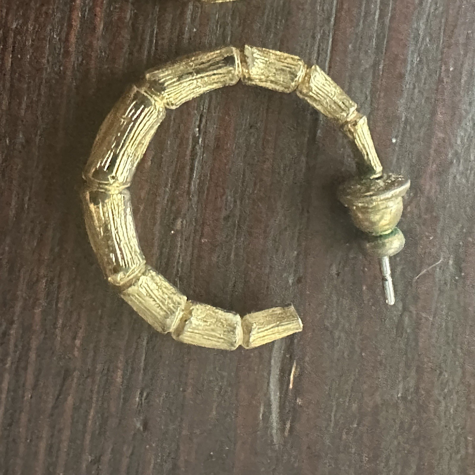 Graduated Bamboo Hoop Earrings Pierced Gold Tone Brass Post Backs
