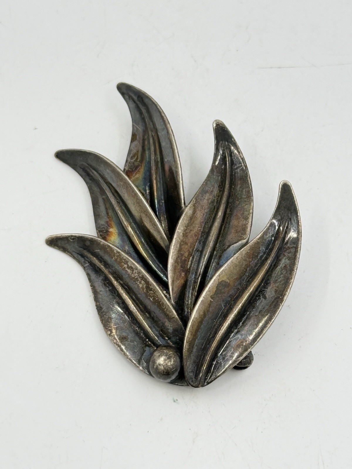 Niels Erik N.E. From Denmark Sterling Silver Leaf Pin Brooch 2” 7g