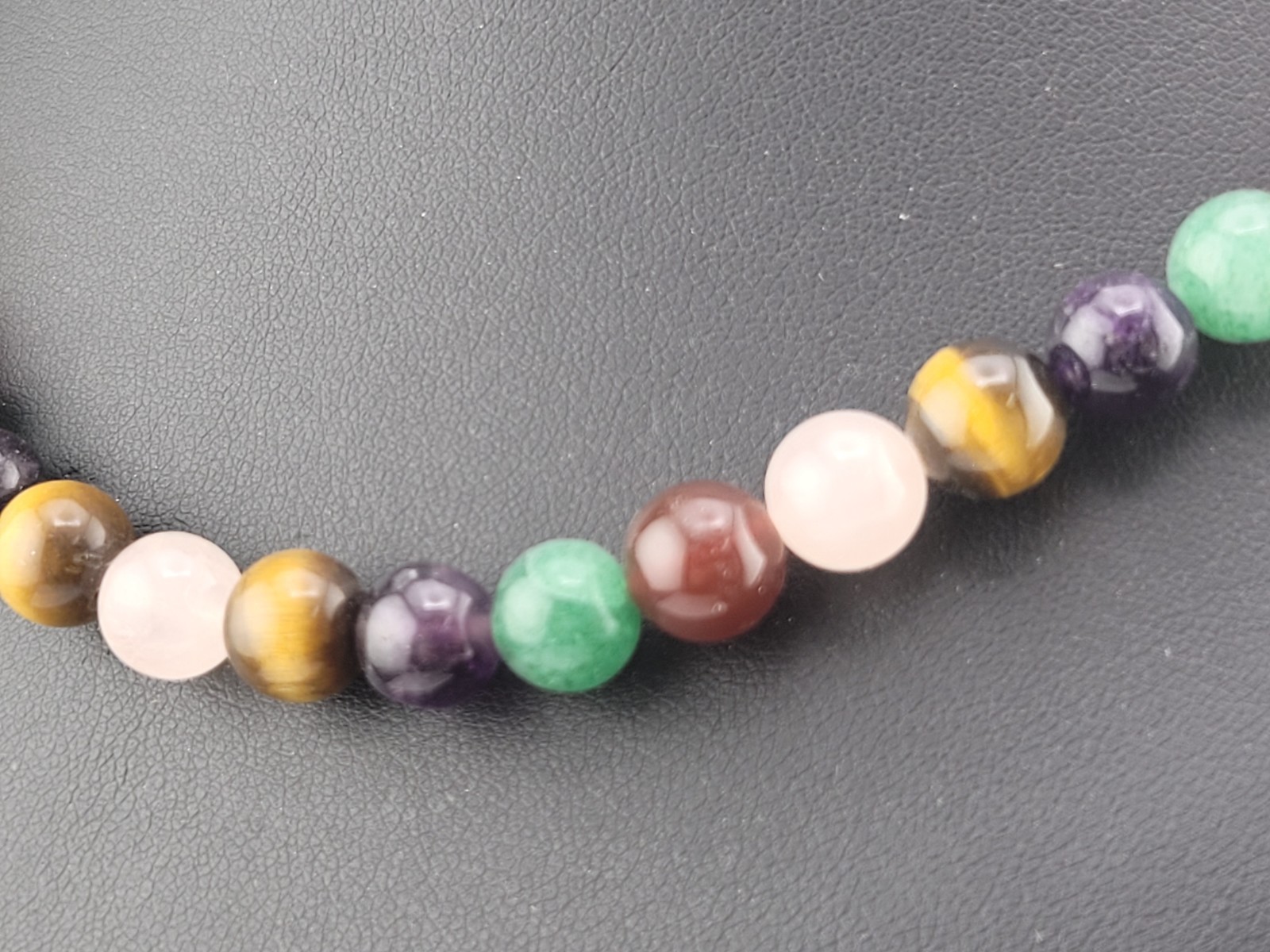 Multi Color Rose Quartz Tiger Eye Jade Amethyst Stone Beads 17″ Necklace