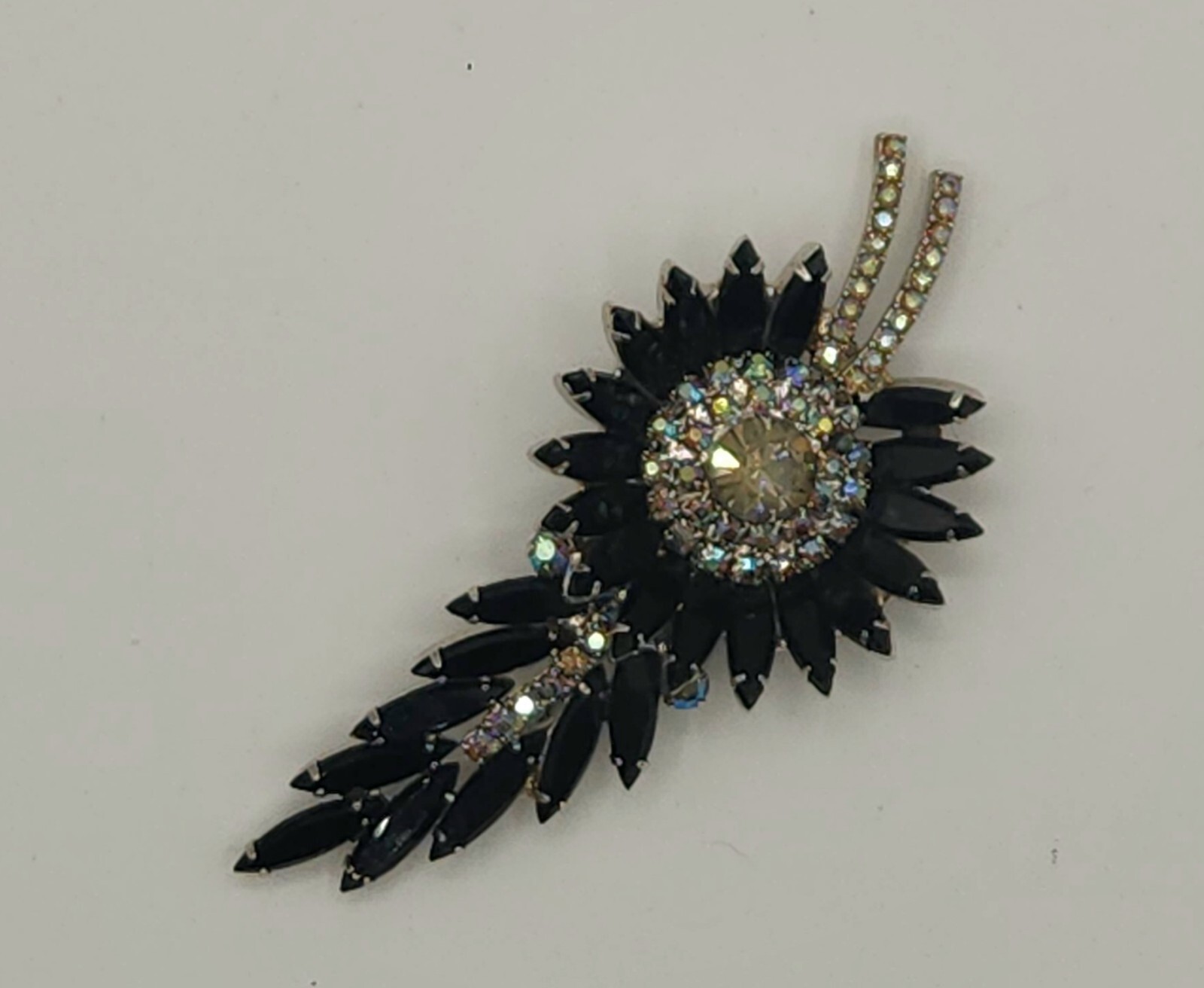 Vintage Delizza And Elster Juliana Sunburst Brooch Jet, Gray And AB Rhinestones