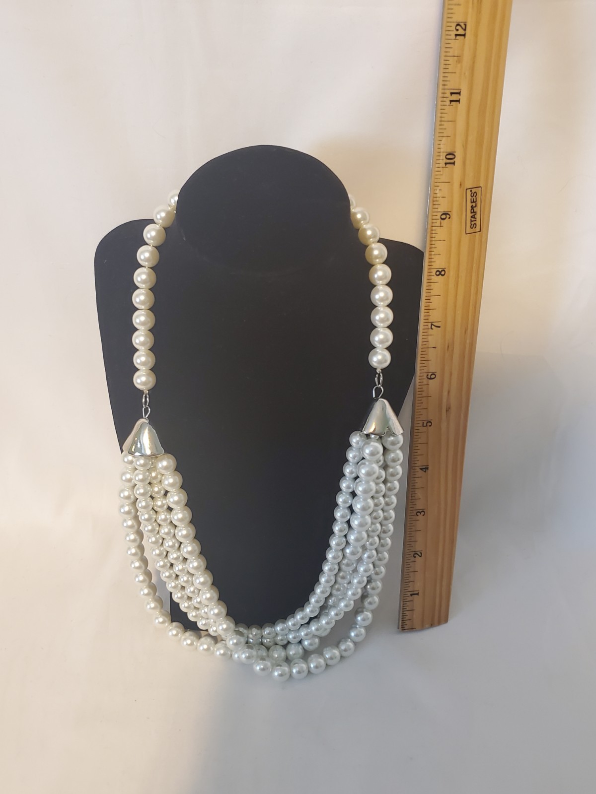 Vtg Multi Strand Faux Pearl Necklace With Silver Tone Lobster Claw Clasps C 1946