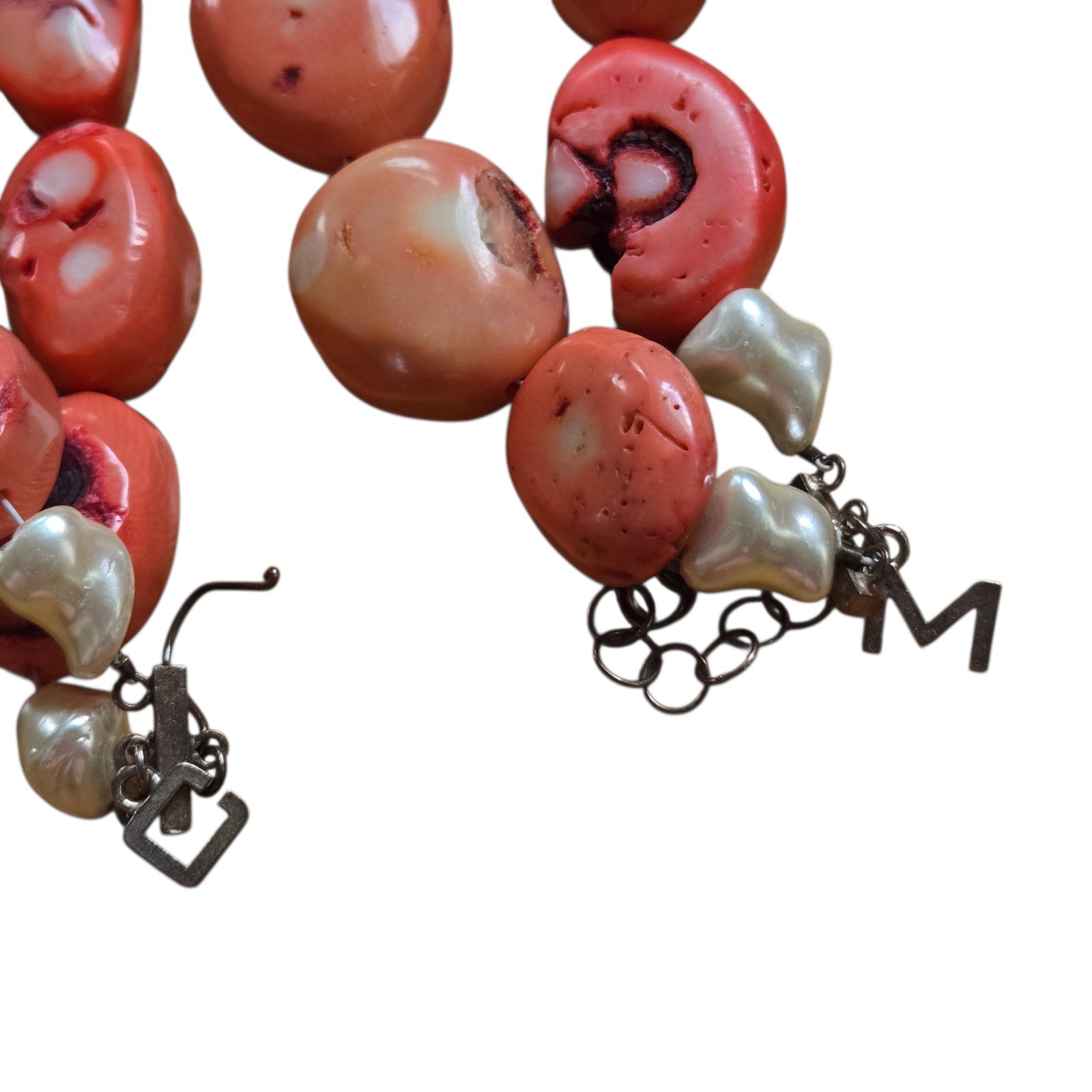Vtg Red Sea Bamboo Coral Graduated Double Strand Necklace White Coral Accent