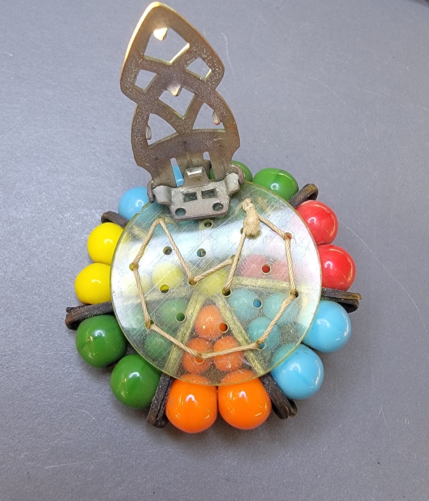 Vintage Miriam Haskell Unsigned? Dress Clip Brooch Wired Glass Beads