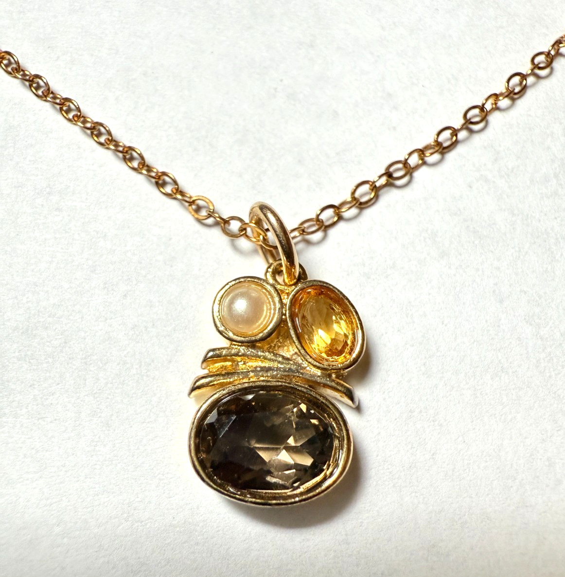 Vintage NOS Gold on Silver 925 Cz & Pearl Pendant & 1/20 14K GF 18″ Necklace