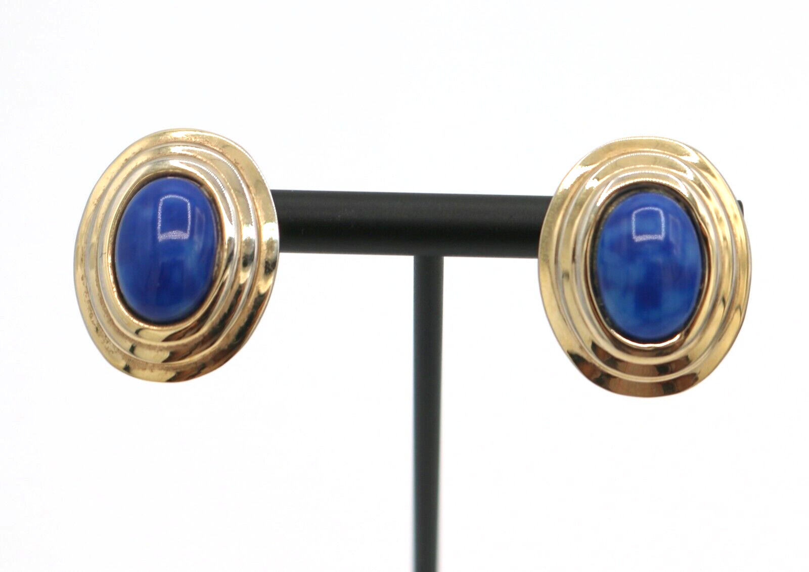 Vintage Gay Boyer Faux Blue Lapis Gold Tone Clip On Earrings