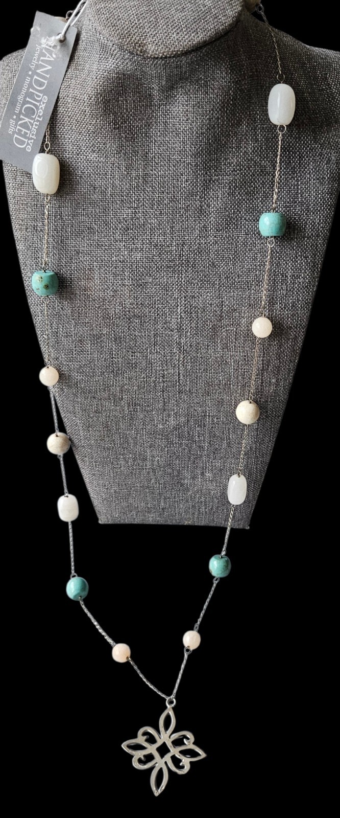 Sterling Silver HandPicked Necklace 925 Medallion Chain Semi Precious Stones 34″