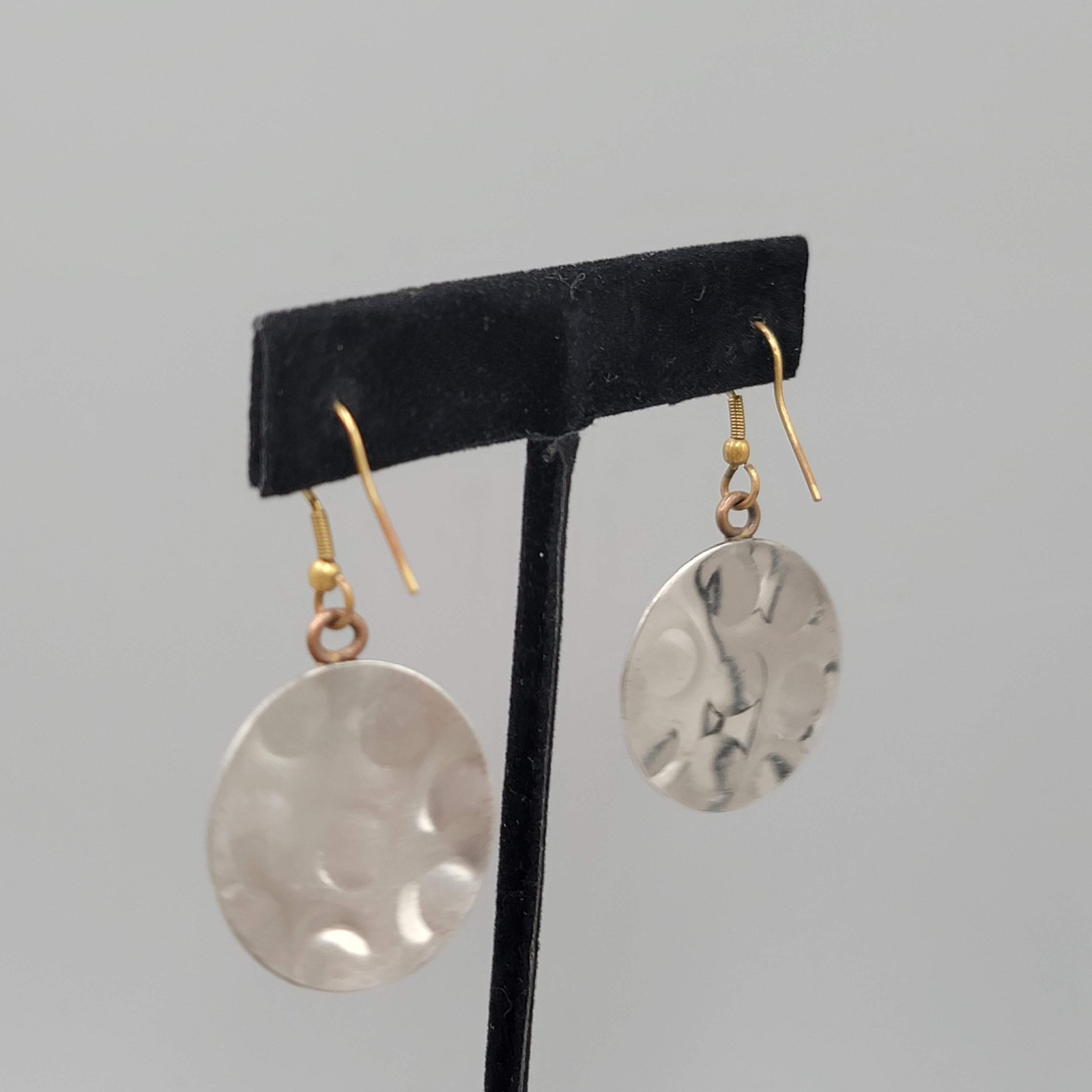Vintage Blue Stone Pierced Earrings Brass Copper Dangle 1.25″