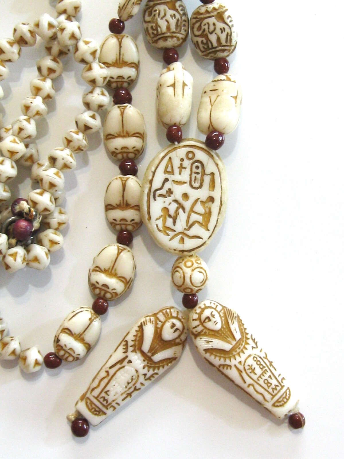 ANTIQUE NEIGER BROTHERS 1920s EGYPTIAN ART DECO URANIUM GLASS BEADED NECKLACE