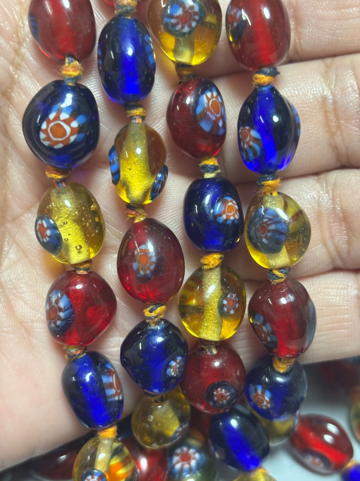 Vintage VENETIAN MURANO GLASS Bead Knotted Rope Long Necklace 62″ – 180g