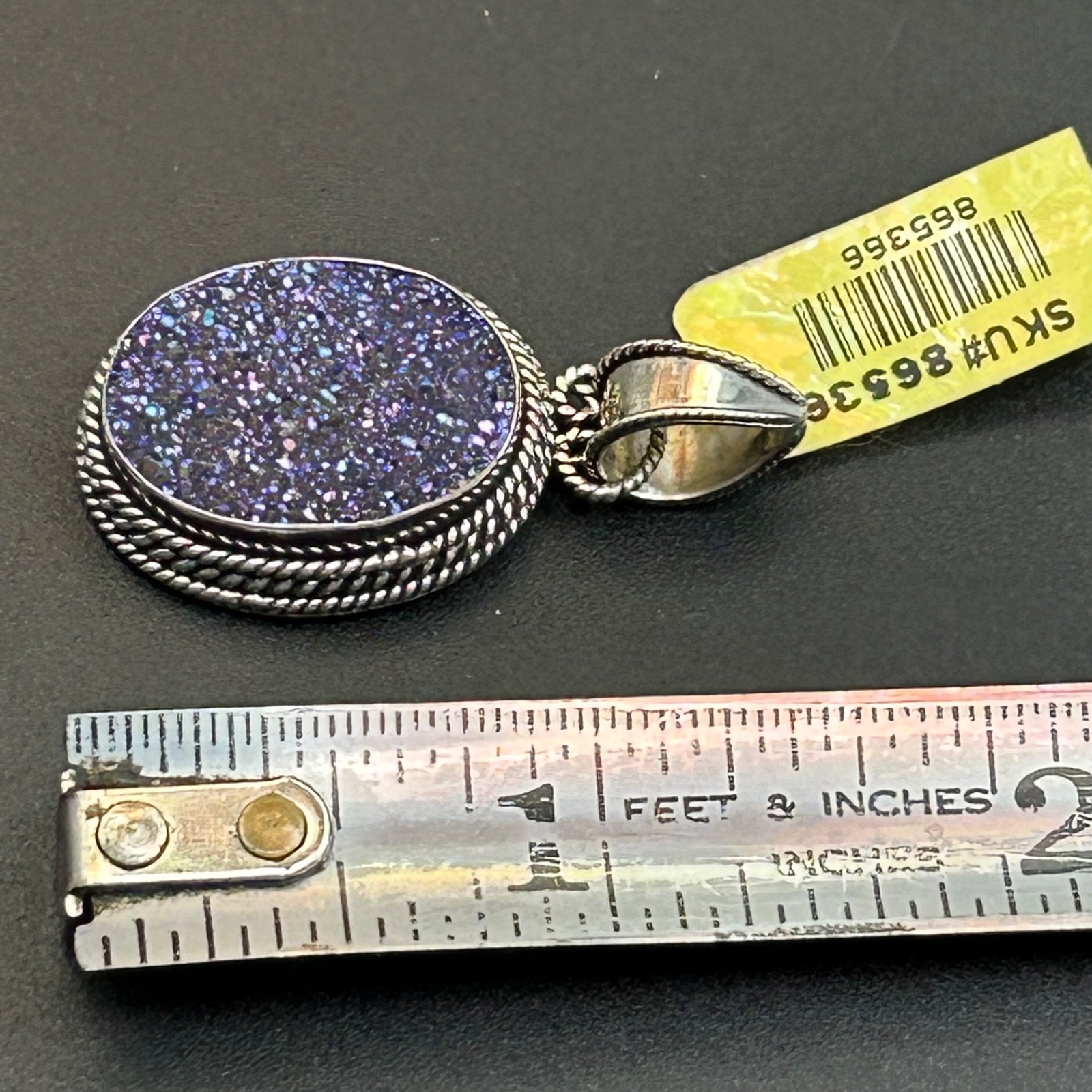 Blue Purple Druzy Sterling Silver Pendant 925 New Marked Witchy Fairy