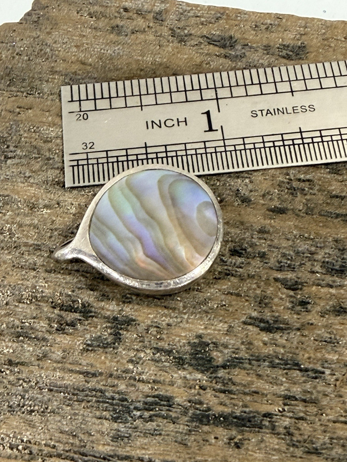 Vintage Sterling Silver Iridescent Abalone Paua Shell New Zealand Boho Pendant