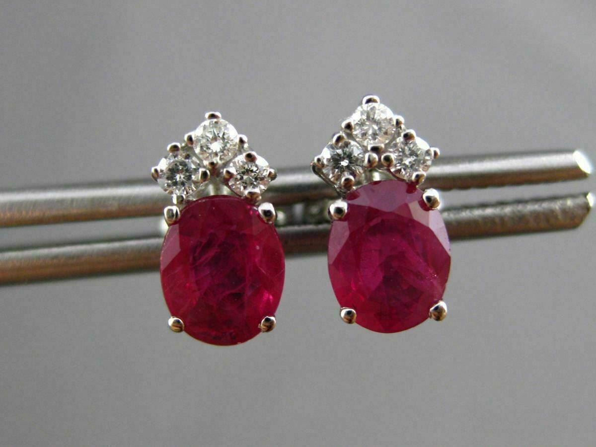 ANTIQUE 1.20CT DIAMOND & RUBY 14KT WHITE GOLD 3D STUD EARRINGS F/G VS VVS #24463