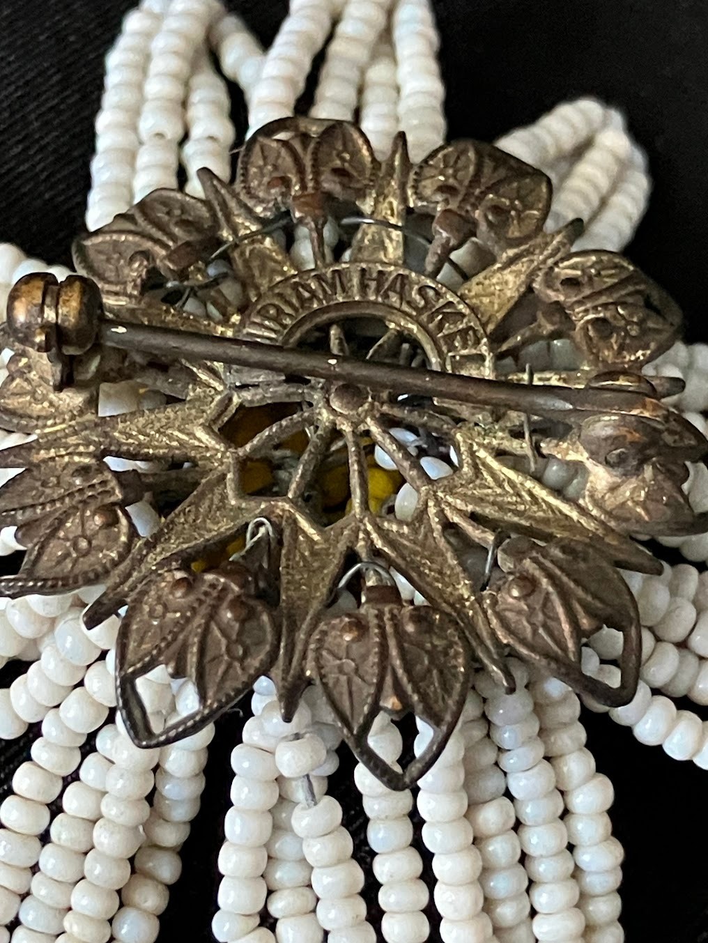 Vintage Miriam Haskell Daisy Brooch Retro Flower Power Wired Glass Seed Bead Pin
