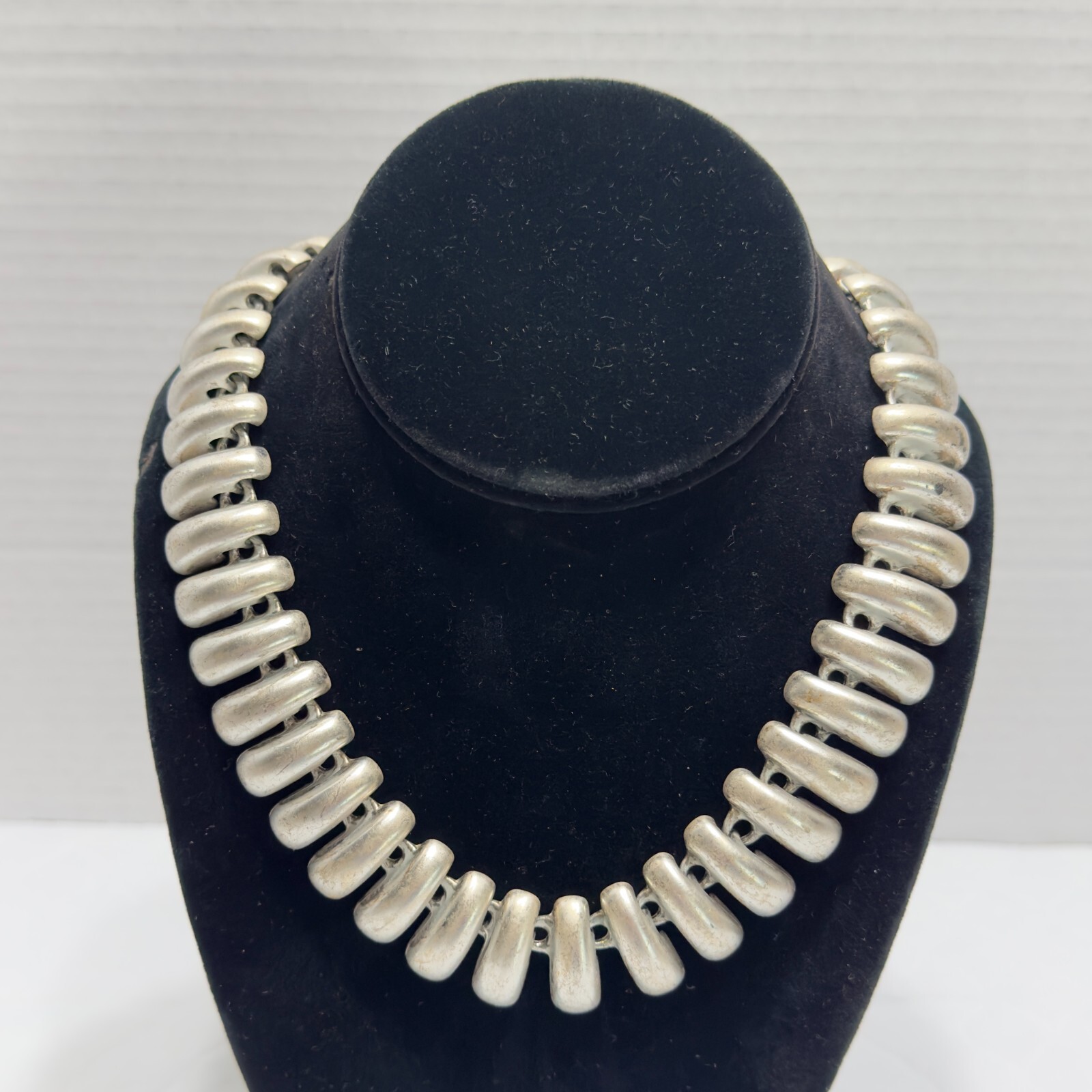 Vintage Talbots Silver Tone 3D Statement Massive Thick Necklace Toggle Closure