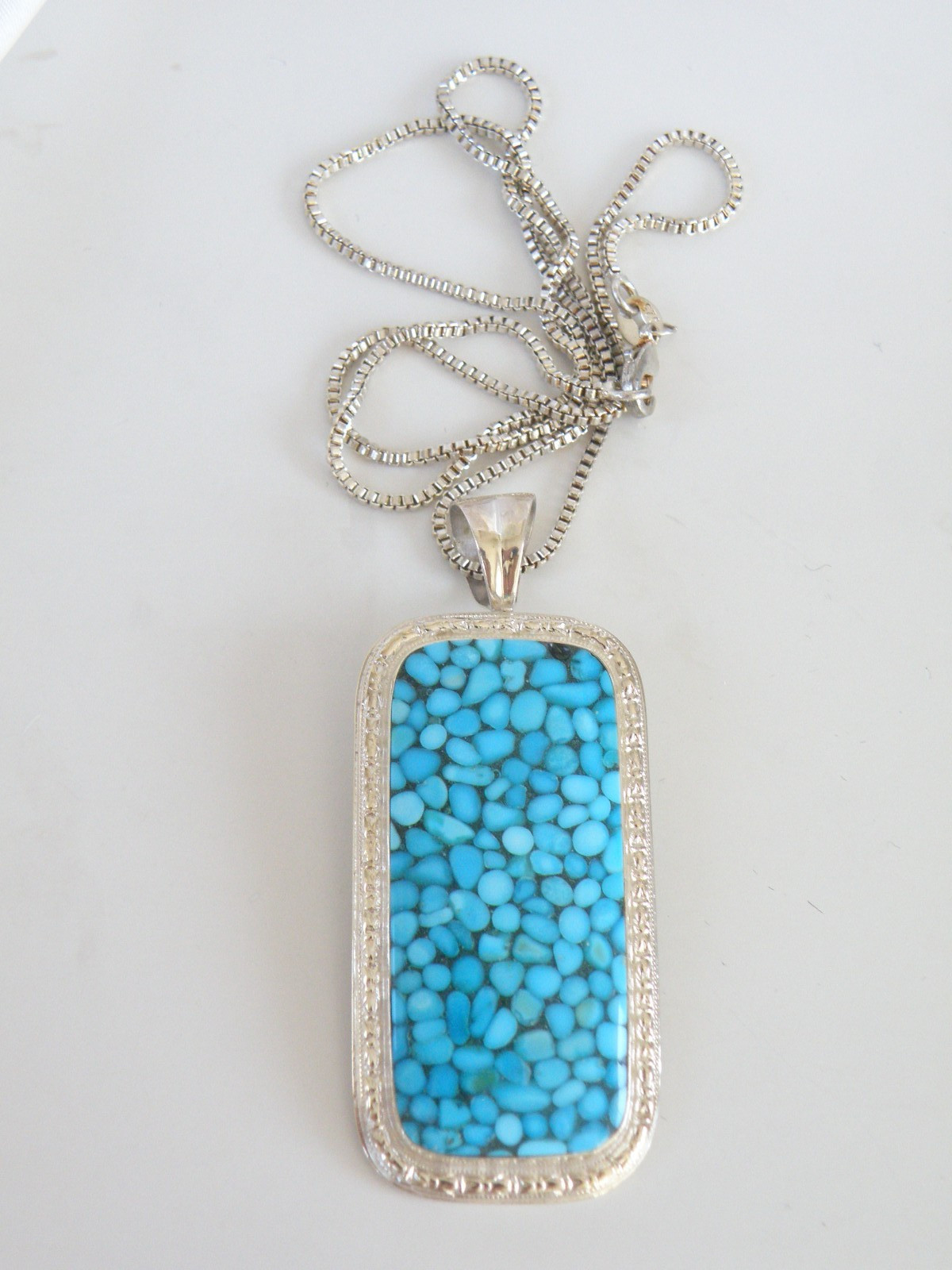 Huge Sterling Silver 925 Large Mosaic Turquoise Statement Pendant Necklace