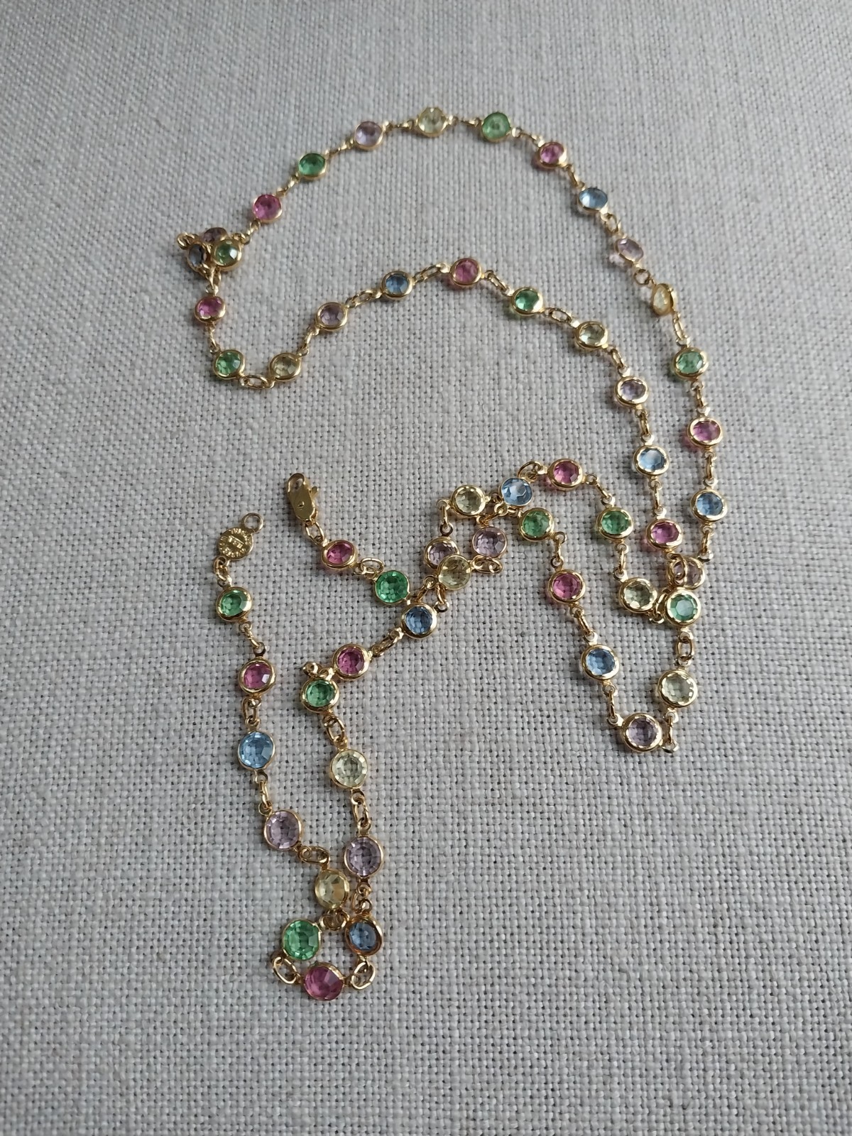 Vintage Signed Austrian Crystal USA Necklace Pastel Multi-Color Bezel Set Stones