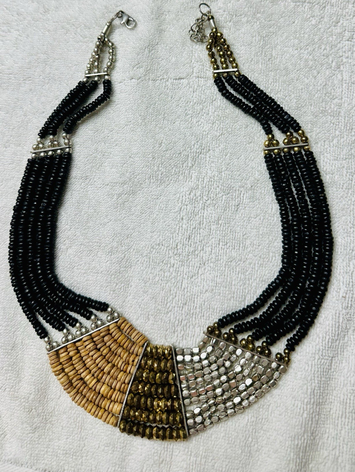 Black Brown White Bead Multi Strand Cleopatra Style Collar Necklace n980