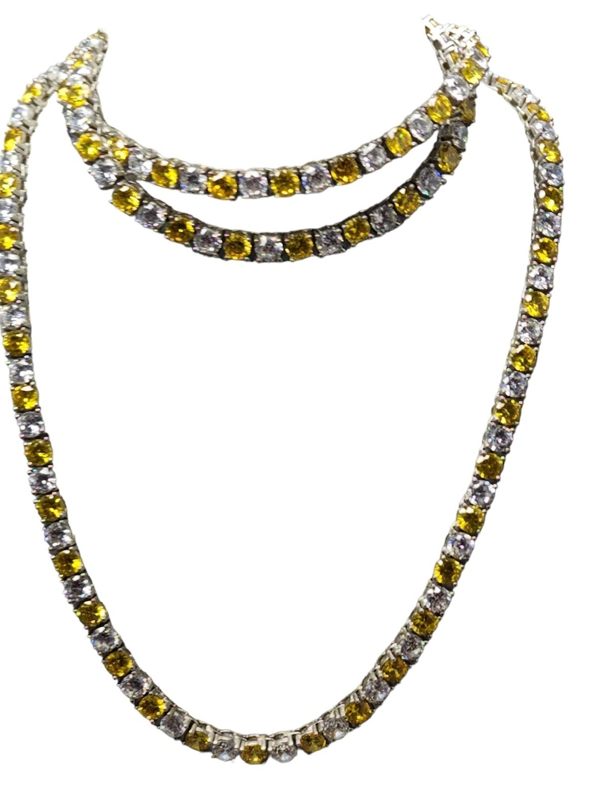 Vintage Art Deco Sterling Silver Bezel Set Yellow & Clear Quartz Necklace