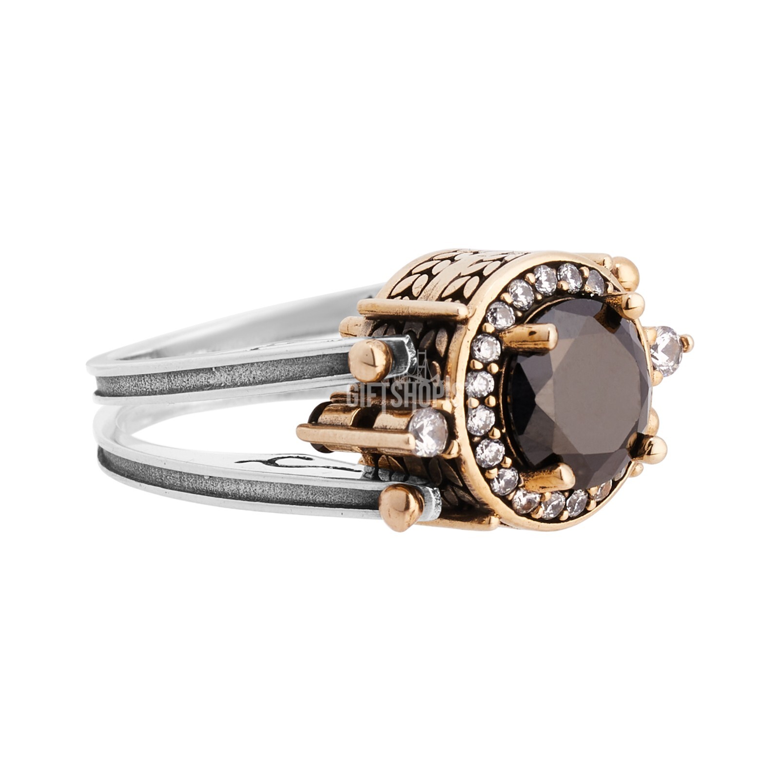 Turkish Reversible Round Emerald and Black Onyx Topaz 925 Sterling Silver Ring