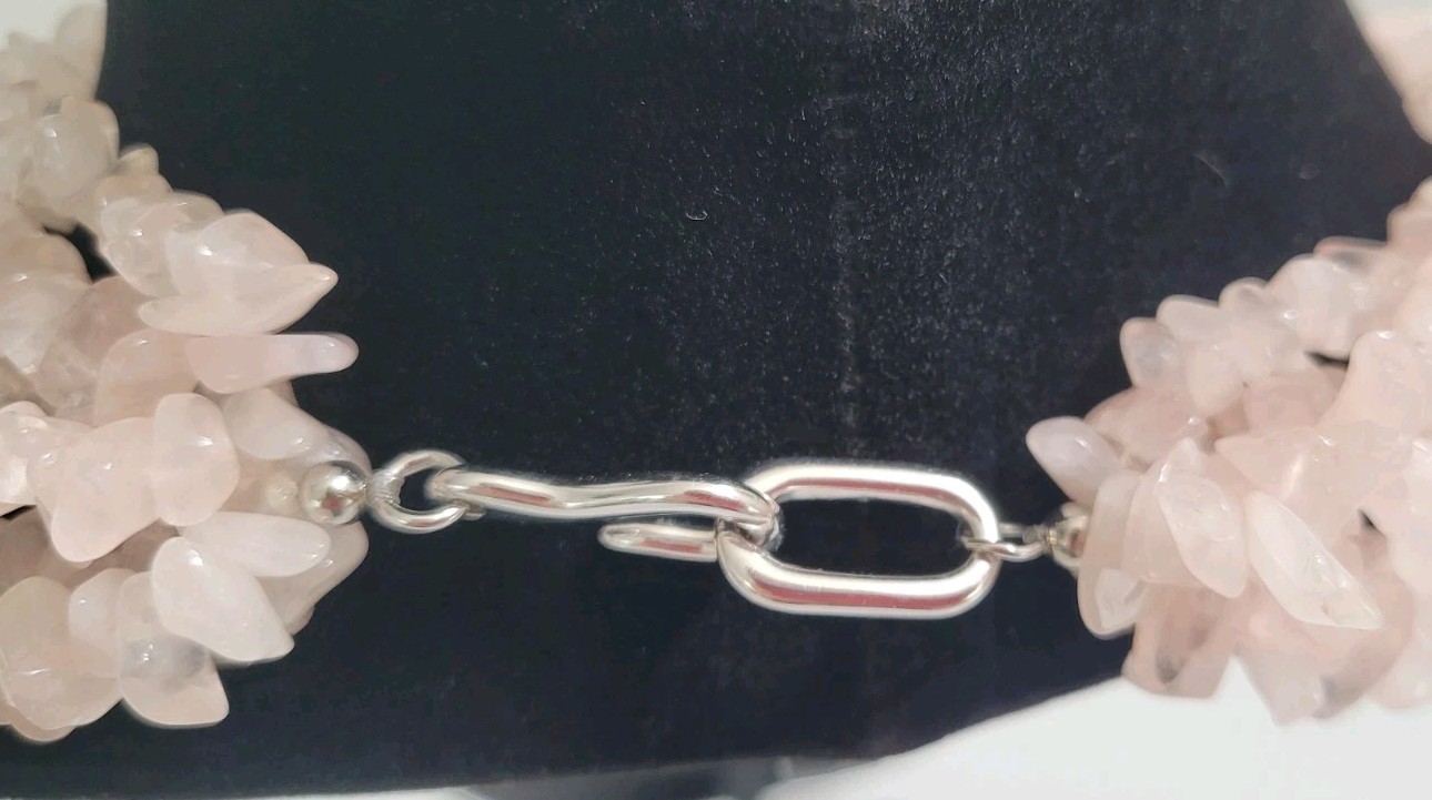 Vtg Rose Quartz Chip Bead Necklace/Choker Pink Gemstone 6 Strands New
