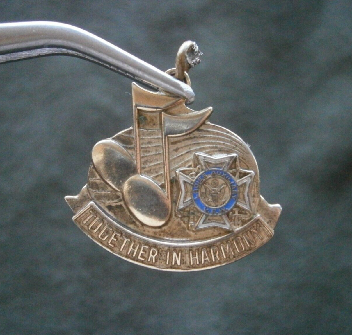 Ladies Auxilliary to VFW Together in Harmony Vtg Enamel Charm Pendant 3.3g